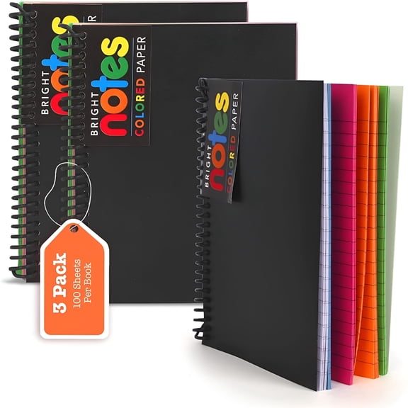 CCOCC 5x7 Inch Notebooks - Wirebound College Ruled Note Books, Bright Neon Colored Lined Paper, Perforated Notepad Memo Books - Sturdy Poly Cover, Journaling Notebook - 100 Sheets - 3 Pack