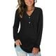 thumbnail image 2 of Camiseta de manga larga de color sólido con cuello en V para mujer, blusa suelta informal, negro, L Speravity AP003714-03, 2 of 5