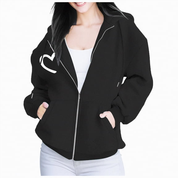 Towmus Women Cute Rugby Graphics Full Zip Up Hoodie Aesthetic Sweatshirt Cotton Jacket with Pockets