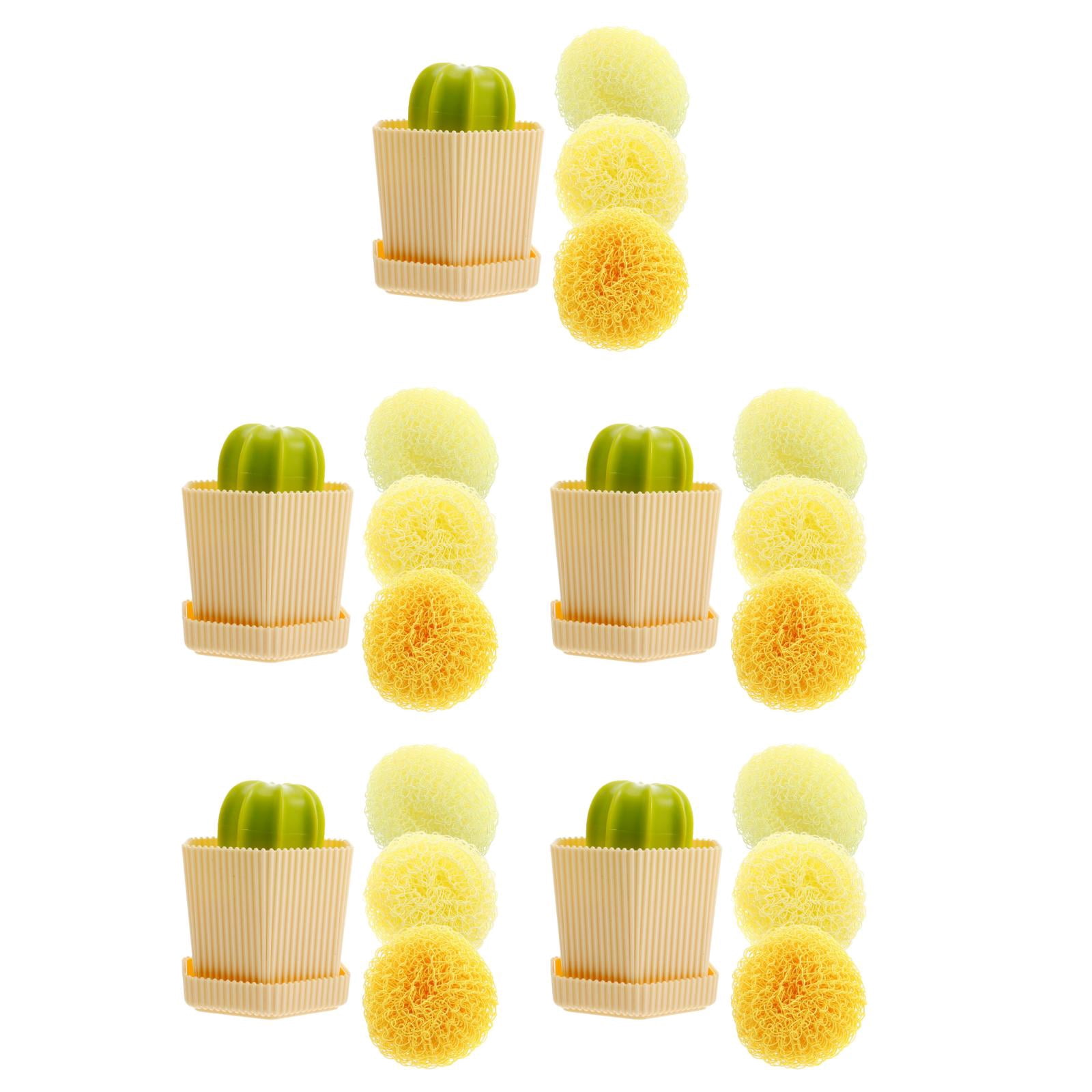 WORGEOUS 5 Sets Cute Cactus Brush Set With 3 Replacement Kitchen Scrubber Dish Scrub Brush For Cleaning Dishes Sinks And Pans