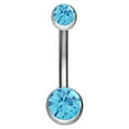 thumbnail image 1 of Stainless Steel Dual Rhinestone Navel Button Anti allergy Piercing Body Jewelry(Lake blue), 1 of 2
