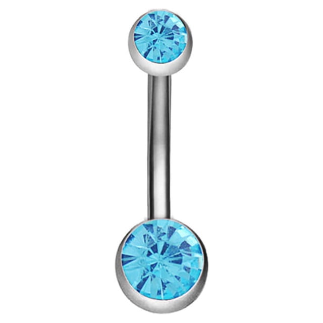Stainless Steel Dual Rhinestone Navel Button Anti allergy Piercing Body Jewelry(Lake blue)