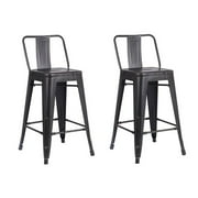 AC Pacific Distressed Metal Bar Stool with Back, Black, 24 -inch, Set of 2 by AC Pacific