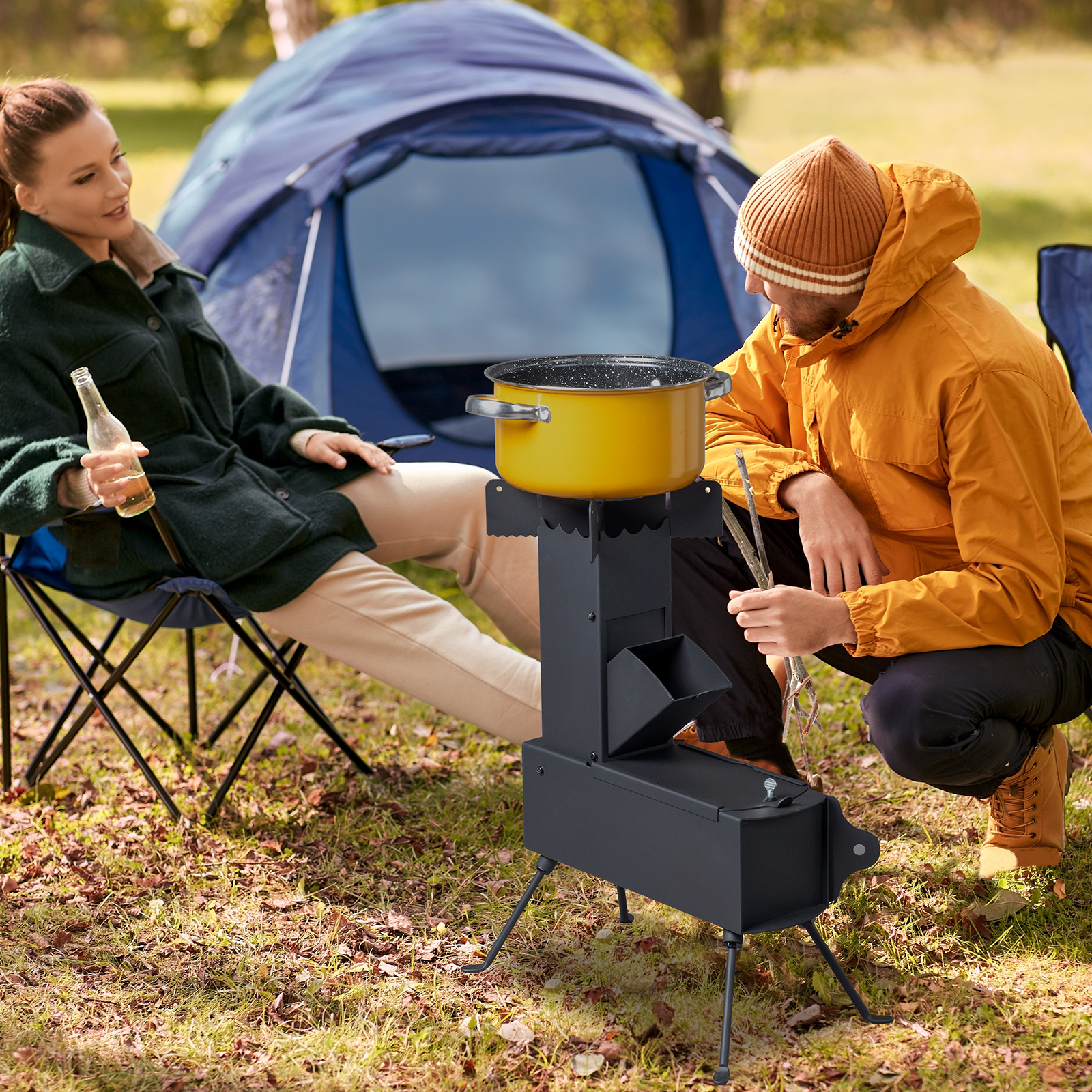 Camping Rocket Stove - Portable Wood Burning Stove, 45° Fuel Chamber, for Outdoor Cooking/Hunting/Fishing