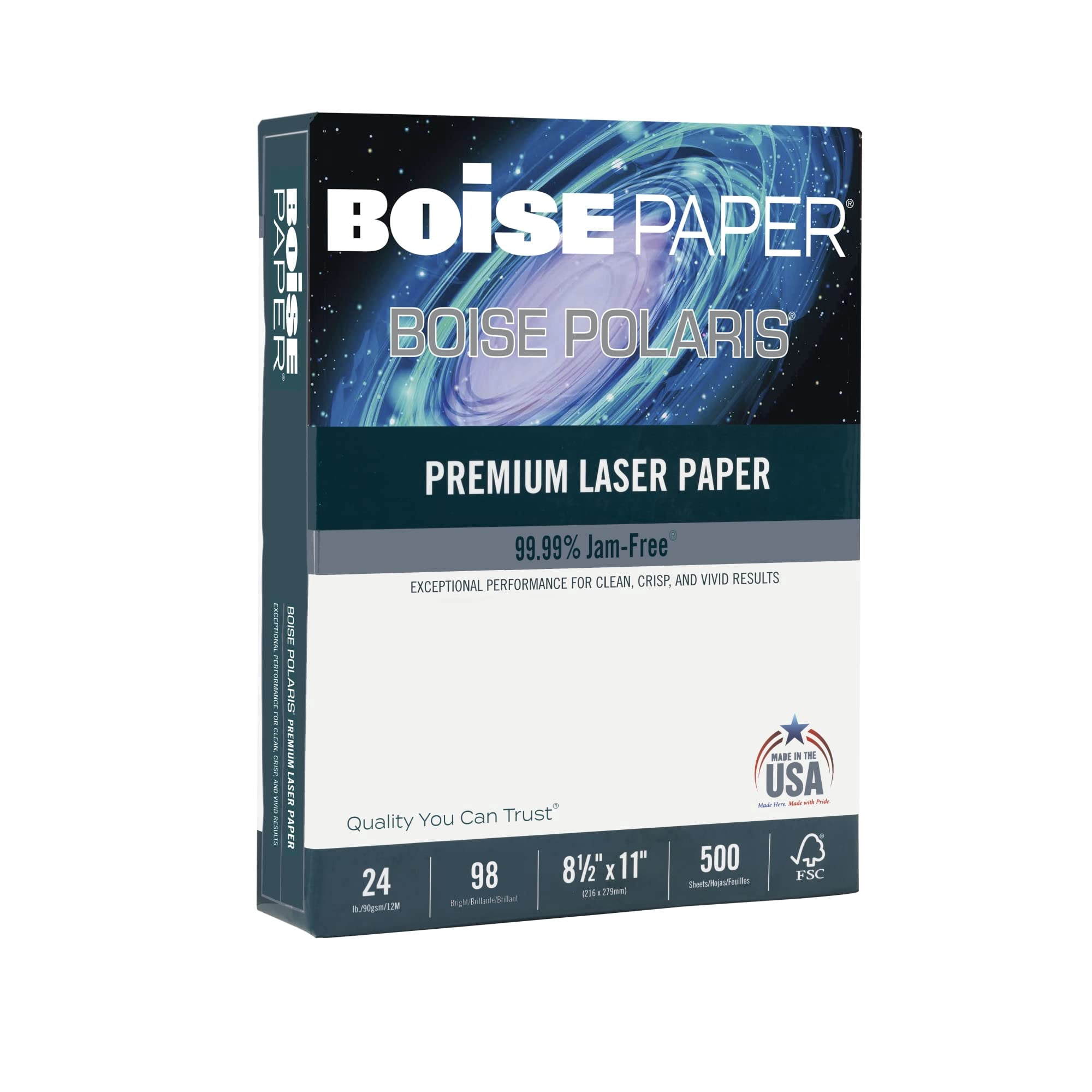 Boise POLARIS® Premium Laser Paper, Letter Paper Size, 98 Brightness, 24 Lb, FSC® Certified, White, 500 Sheets Per Ream, Case Of 8 Reams