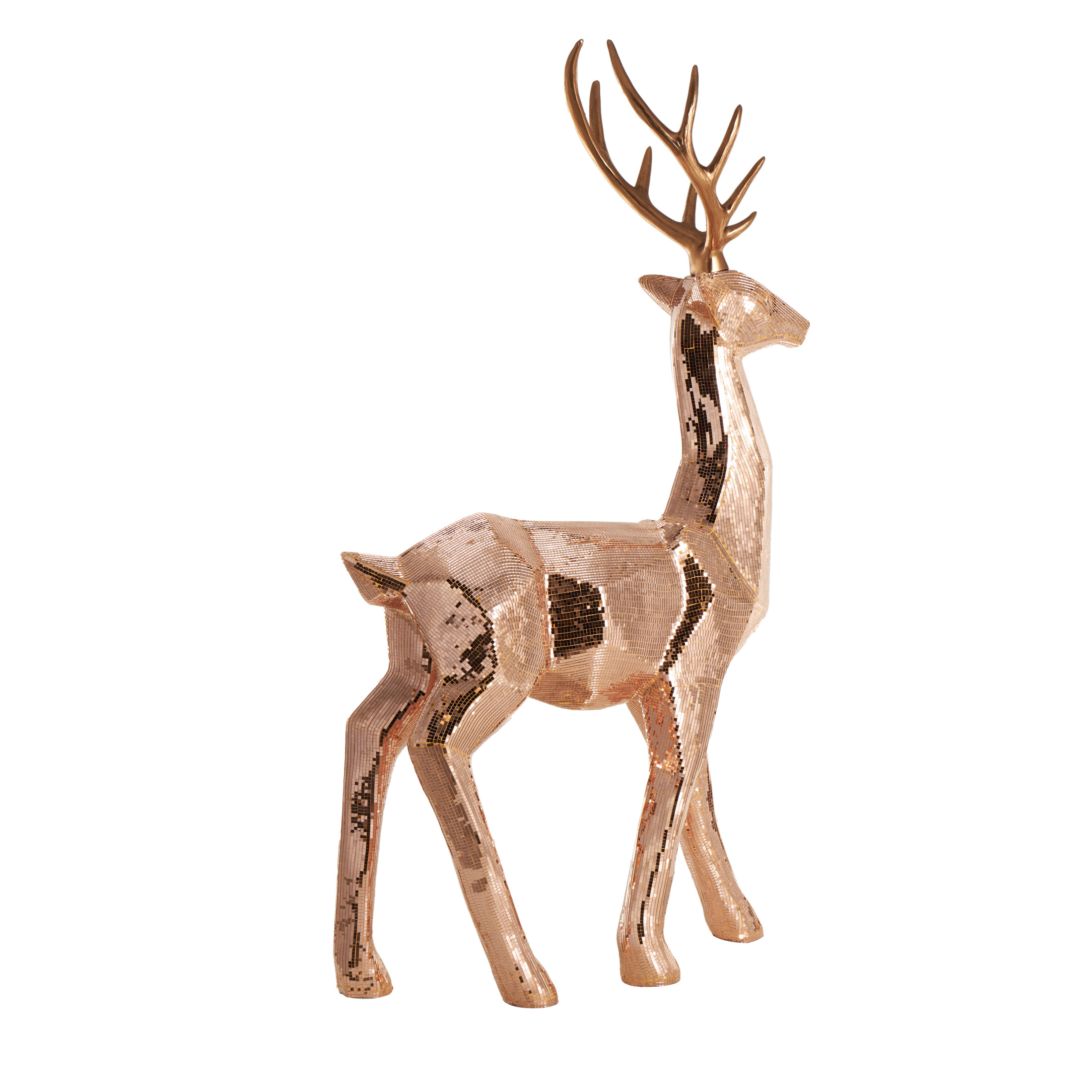 34" x 61" Copper Fiberglass Floor Reindeer Christmas Sculpture with Mosaic Pattern, by DecMode