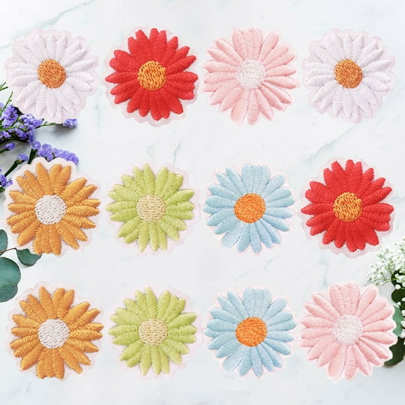 COSMOBETTY 12Pcs Daisies Flower Patch Multi Colored Circular Embroidery Stickers For Craft Projects Home Decoration