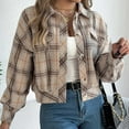 thumbnail image 7 of PUMISAS Short Hoodless Coat For Women Casual Button Down Shirt Long Sleeve With Pocket Casual Loose Plaid Jacket, 7 of 7