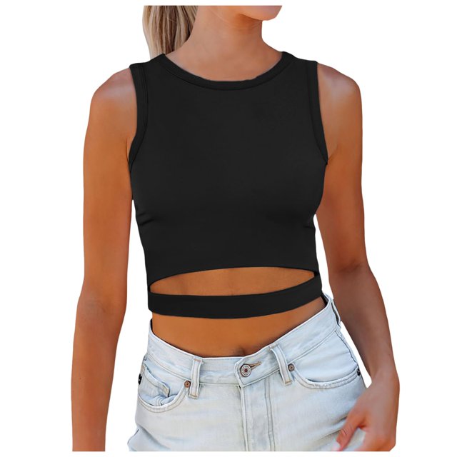 Toimothcn Tank Top For Women Summer Solid Color Crop Tops Sleeveless Racerback Crew Neck Stretchy Tank Top Suitable For Outdoor Activities