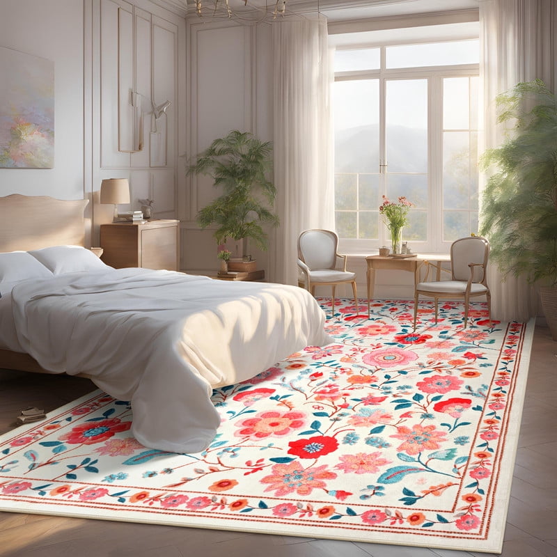 GUUCHA 8'x10'Area Rugs for Living Room Floral Print Rug Floor Carpet for Bedroom,Beige