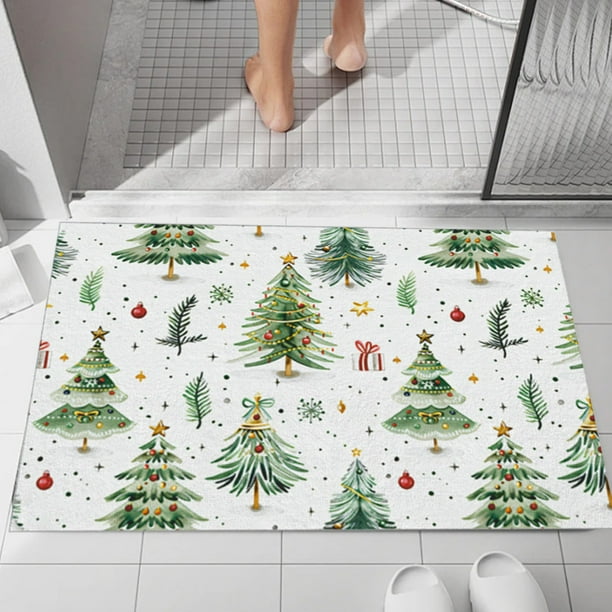 Alfombras de baño, alfombras para sala de estar, alfombra de área, alfombra de baño, alfombra de entrada, alfombra de baño, alfombra antideslizante, absorbente, con patrón de árbol de Navidad, fácil d