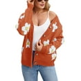thumbnail image 3 of Women'S Floral Print Cardigan Long Sleeve Open Front Button Down V Neck Knitted Sweaters Orange Red S, 3 of 8