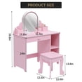 thumbnail image 1 of Tocador infantil de madera 2 en 1 con espejo LED regulable y taburete – Mesa de maquillaje y escritorio para niñas de 3 a 9 años – Cajón, estantes abiertos y accesorios, 1 of 6