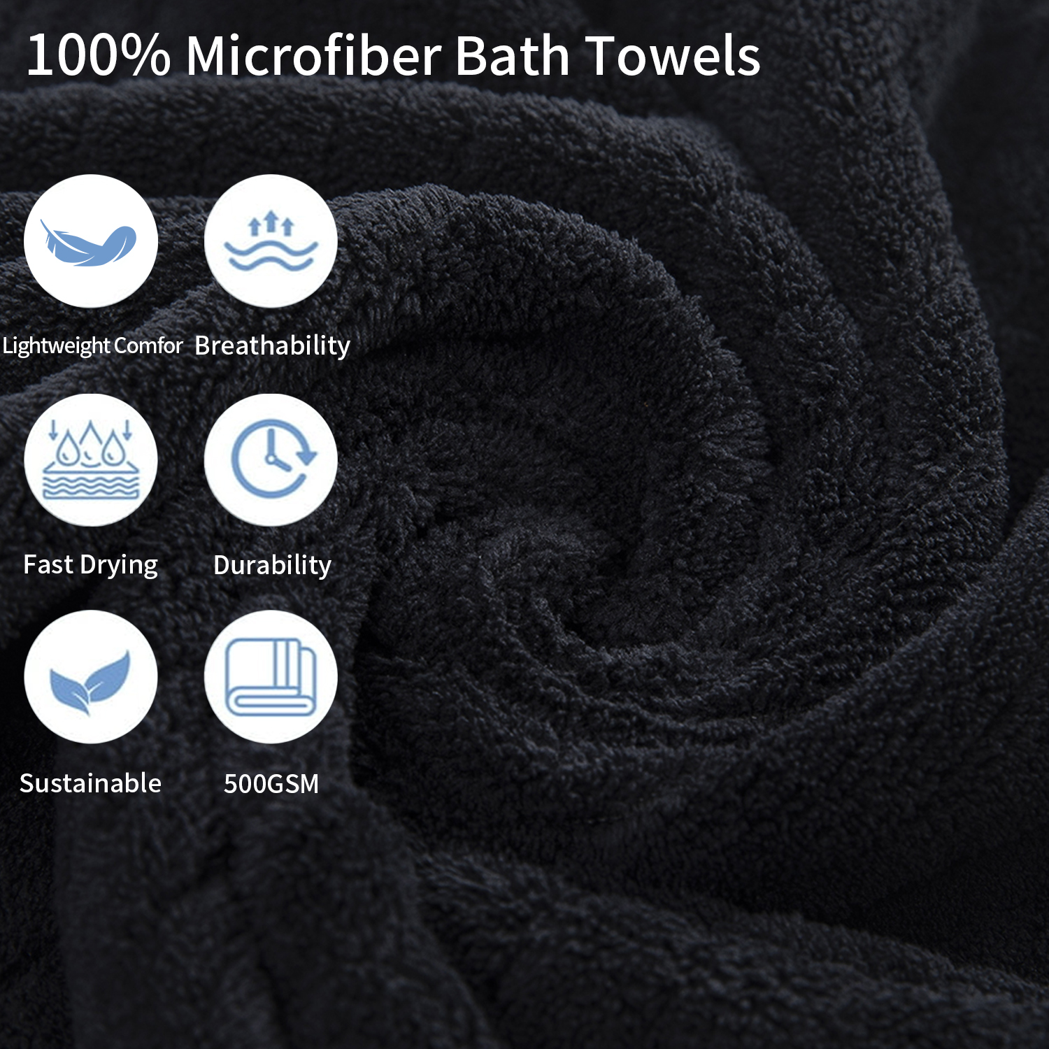 Covina Home 8-Piece Microfiber Bath Towel Set, Black photo 2