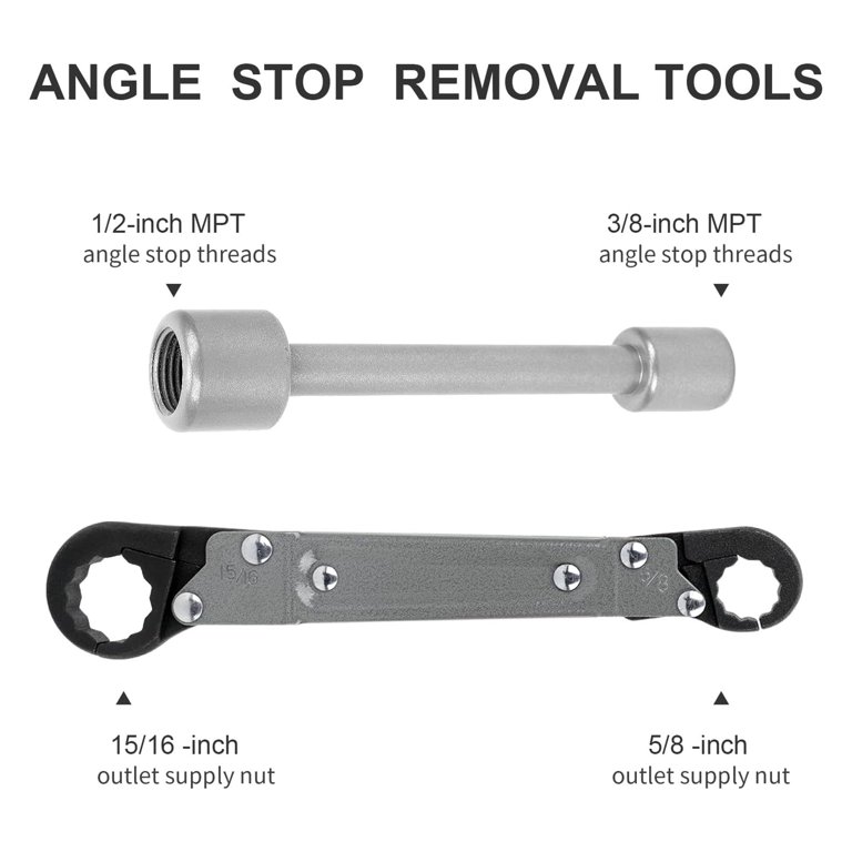 3-Piece Plumbing Wrench Set – Angle Stop Wrench, Pipe Wrench, Hex Key, Zinc Alloy & Carbon Steel, For Bathroom, Kitchen, Garden