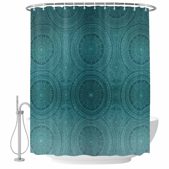 Small Stall Shower Curtain 36x72 Inch Narrow Half Size Ethnic Floral Bath Curtains Bathroom Decor, Aqua Teal Vintage Tribe Abstract Waterproof Fabric Shower Curtain Set with Hooks 36 Inch