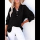 thumbnail image 4 of Blusas Casuales de Larga con Cuello en V y Botones para Mujer, Blusas Lisas de Gran Tamaño. Negro XL, 4 of 7