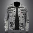 thumbnail image 1 of Chaqueta de mezclilla de alta calidad, abrigo con letras, lavado de copos de nieve, estilo guapo europeo y americano, a la moda, novedad de 2024, M-5XL, 1 of 5