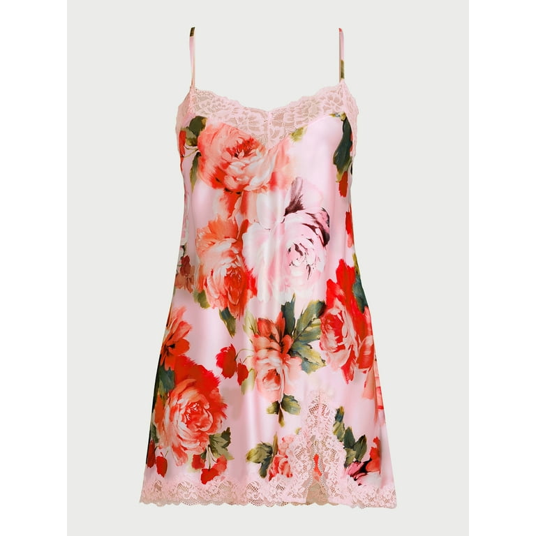 Joyspun Women s Lace Trim Satin Chemise Sizes S to 3X Walmart