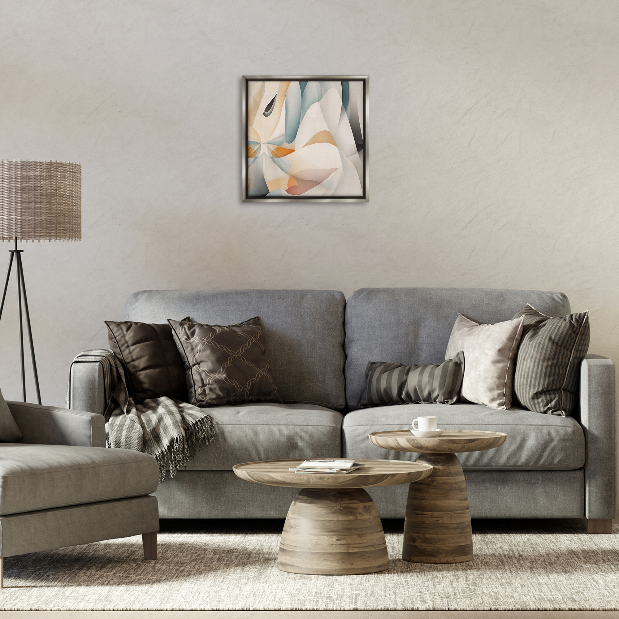 Stupell Industries Flowing Curved Shapes Abstract Painting Gray Floater Framed Canvas Art Print Wall Art, 18 x 18