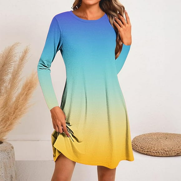 Wzzjkit Long Sleeve Shirts for Women Women's Fashion Round-Neck Short Sleeved Printed Pullover Dress