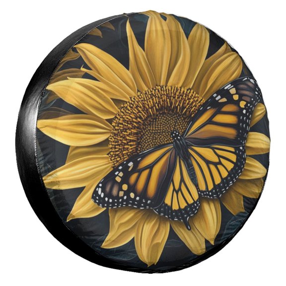 KAKALAD Beautiful Sunflower With Butterfly 04 Spare Tire Cover Universal Vehicle Accessories Buckle Car Tools 14”in