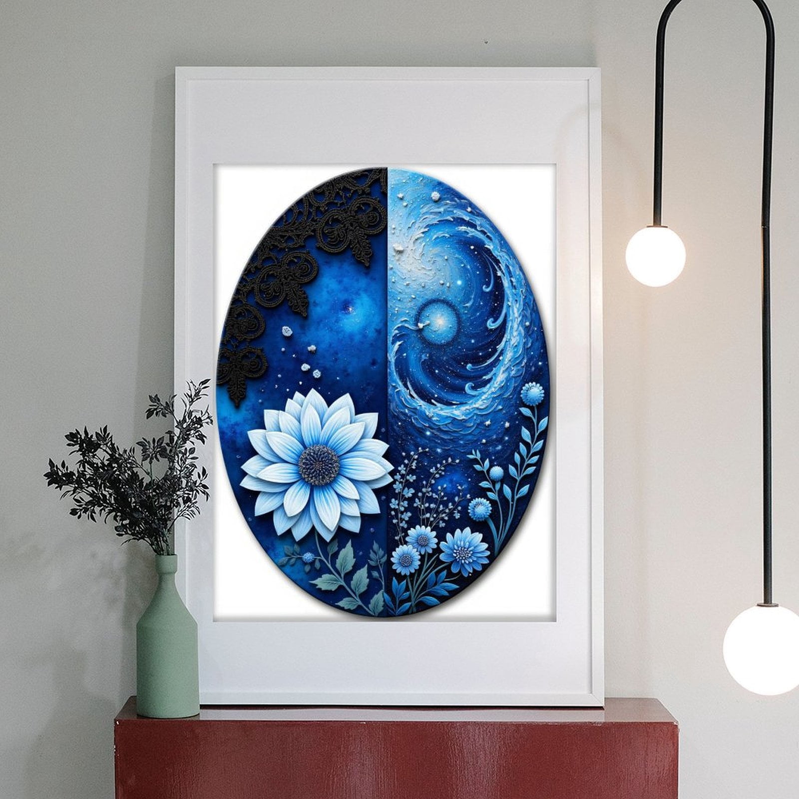 Diamond Art Kit for Adults, Blue Floral Art Oval Canvas Diamond Painting for Adults Beginners, 5D DIY Diamond Art Painting Kits, Colorful Diamond Painting Craft for Home Decor 12x16