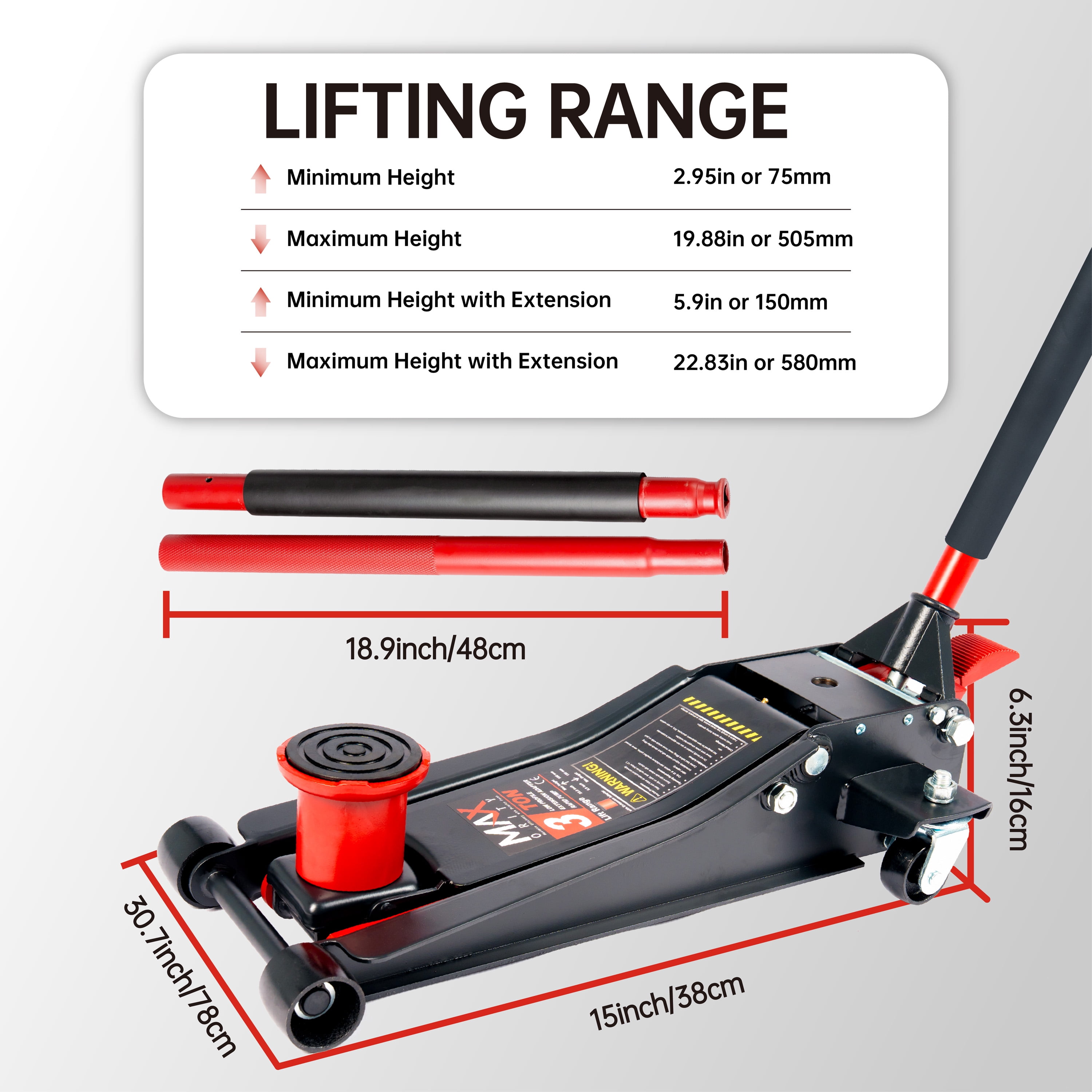 3 Ton (6600 Lbs.) Dual-Pump Low Profile Hydraulic Floor Jack Extension Adapter and Foot Pedal