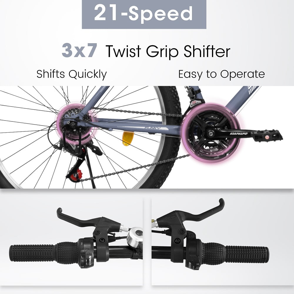 26 Inch Carbon Steel Frame Mountain Bike,21-Speed Dual V-Brake Silver grey