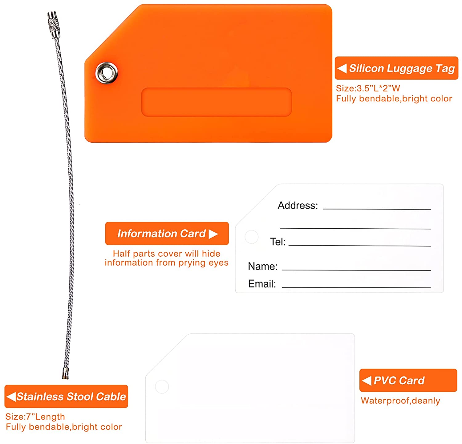 Flexible Baggage Tags Bright Orange Bag 