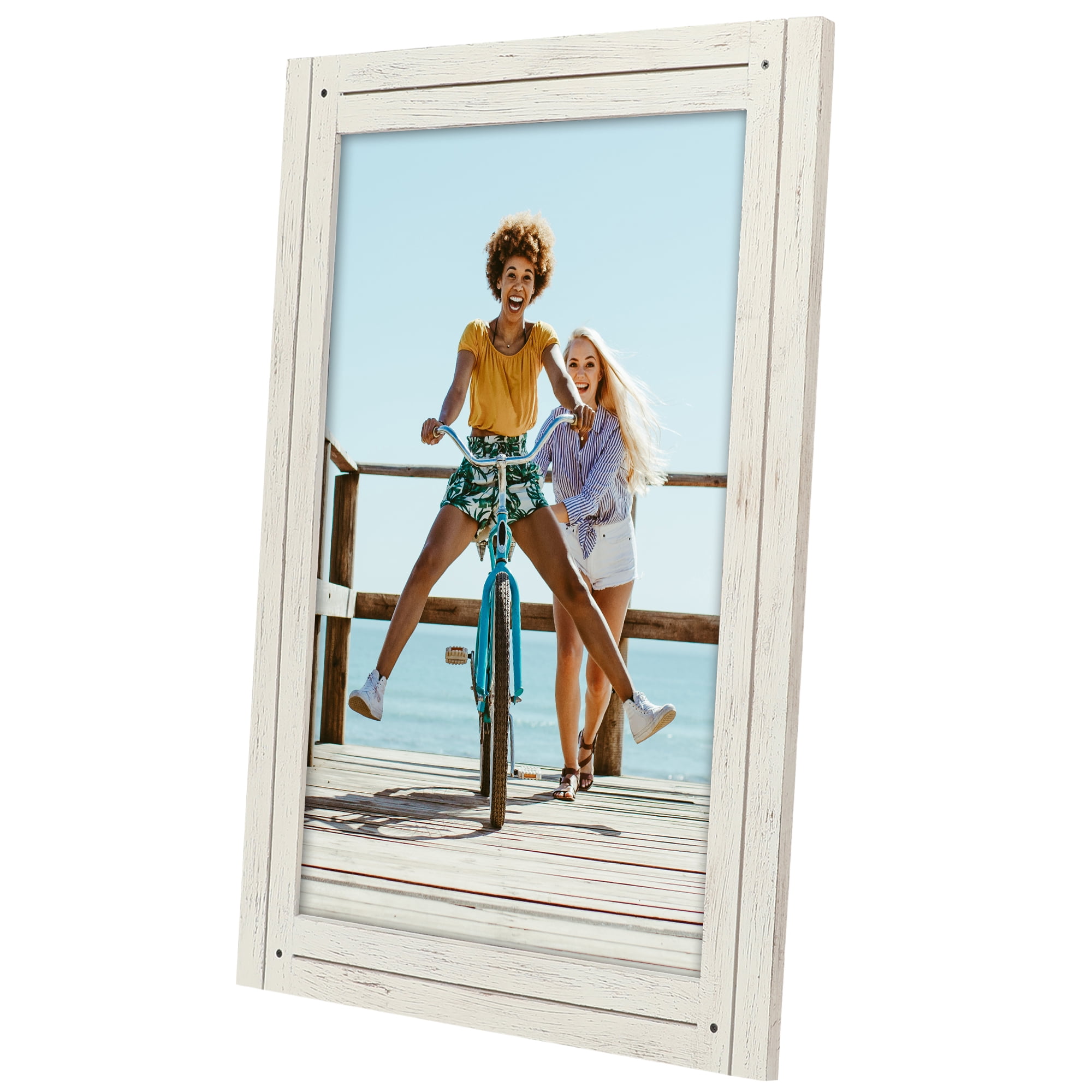 Americanflat 12x18 Poster Frame with Polished Plexiglass Hampton Collection Distressed Frames - Aspen White