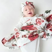 Baby Newborn Soft Comfortable Blanket Bath Towel Turban Set Floral Print 2 Piece Set