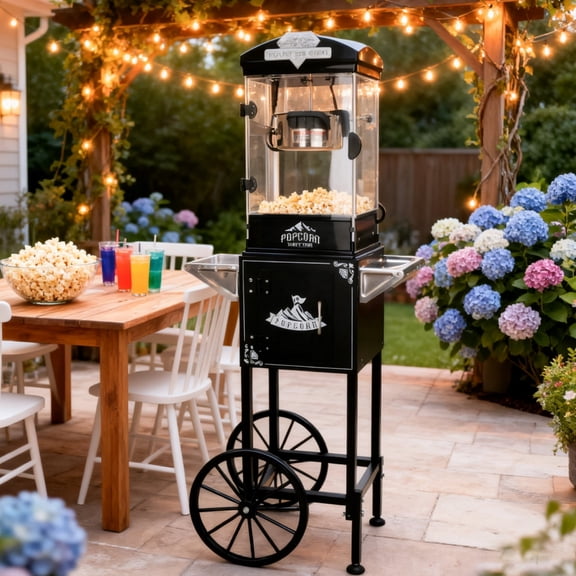 Zylena 10oz Vintage Movie Theater Style Electric Popcorn Poppers Cart, Black