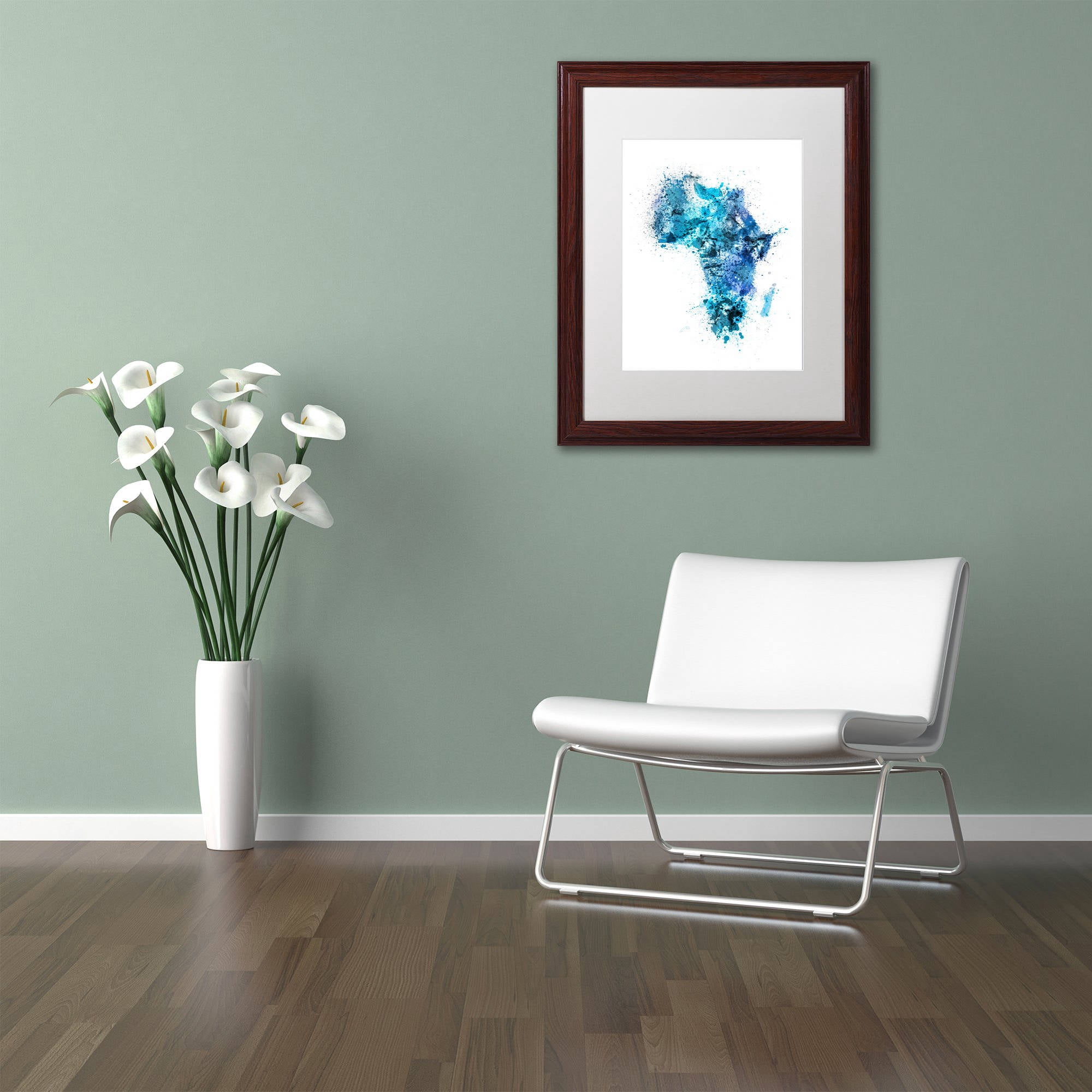 Trademark Fine Art "Paint Splashes Map of Africa" Canvas Art by Michael Tompsett, White Matte, Wood Frame