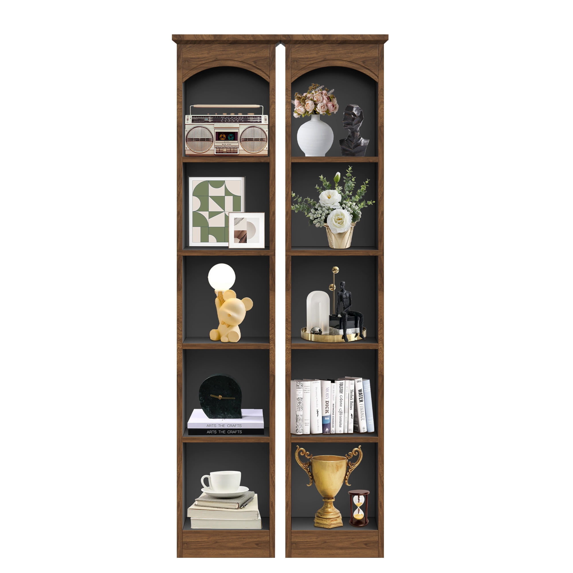 MAYEERTY Slim Narrow 5-Cube Corner Bookcase, 70.9" White Oak Mix Vertical Display Storage Rack