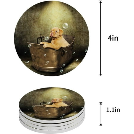 

ZHANZZK Puppy Retro Bathtub and Bubbles Set of 8 Round Coaster for Drinks Absorbent Ceramic Stone Coasters Cup Mat with Cork Base for Home Kitchen Room Coffee Table Bar Decor