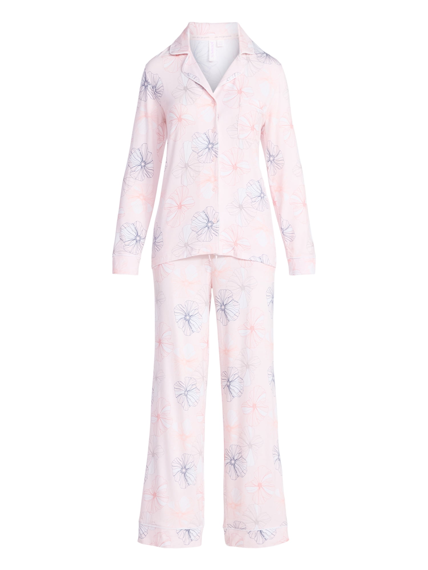 Joyspun Women’s Sleep Modal Long Sleeve Notch Top and Pants Pajama Set, Size XS-XL, 2X-3X
