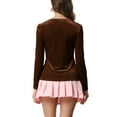 thumbnail image 3 of INSPIRE CHIC Velvet Tops for Women's Sweetheart Neck Elegant Long Sleeves T-Shirt XS Brown, 3 of 6