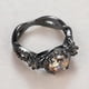 thumbnail image 2 of Anillos negros para mujeres y niñas, anillo gótico retro vintage de oro negro de 14 quilates, anillo de piedra de topacio champán con flor, joyería victoriana antigua, tamaño 5 6 7 8 9 10, 2 of 4
