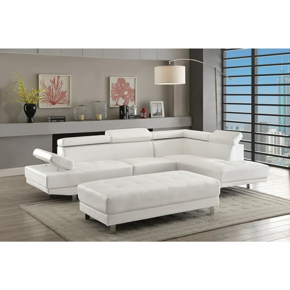 Glory Furniture Riveredge Faux Leather Sectional in White