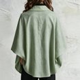 thumbnail image 4 of Sorvello Women Poncho Sleeve Lapel Button Down Oversized Batwing Shirt Outerwear Summer Fall Loose Top Causal Outfits Light Green XL, 4 of 5
