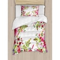 thumbnail image 3 of Watercolor Flower Duvet Cover Set Queen Size, Fresh Curly Willow and Dahlia Floral Summer Buds Pollen Hand Drawn Print, Decorative 3 Piece Bedding Set with 2 Pillow Shams, Pink Green, by Ambesonne, 3 of 3