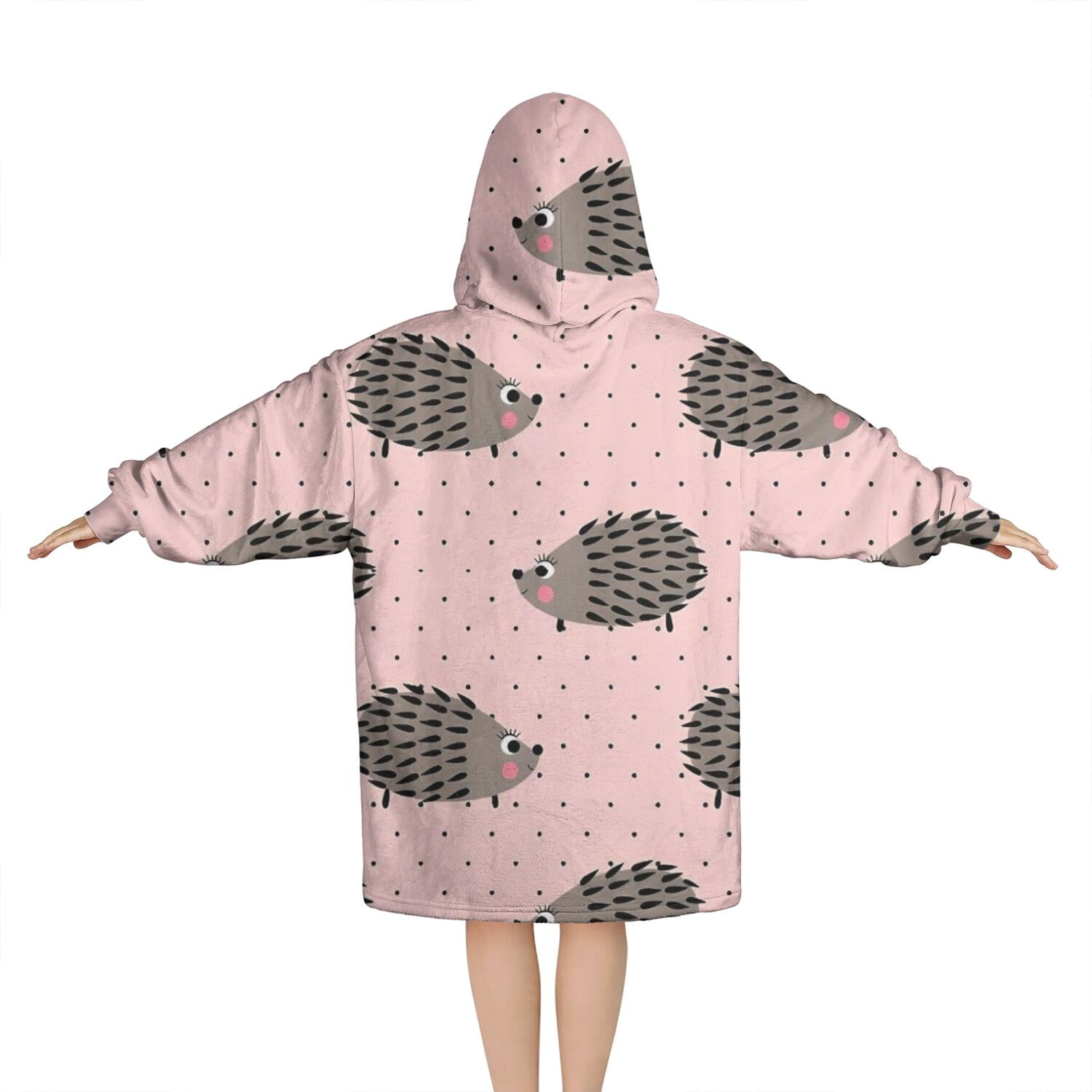 Pink Hedgehog Pattern Blanket Hoodies for Kids 6-13YR Oversize Wearable Blanket Hoodies for Boys Girls Teens