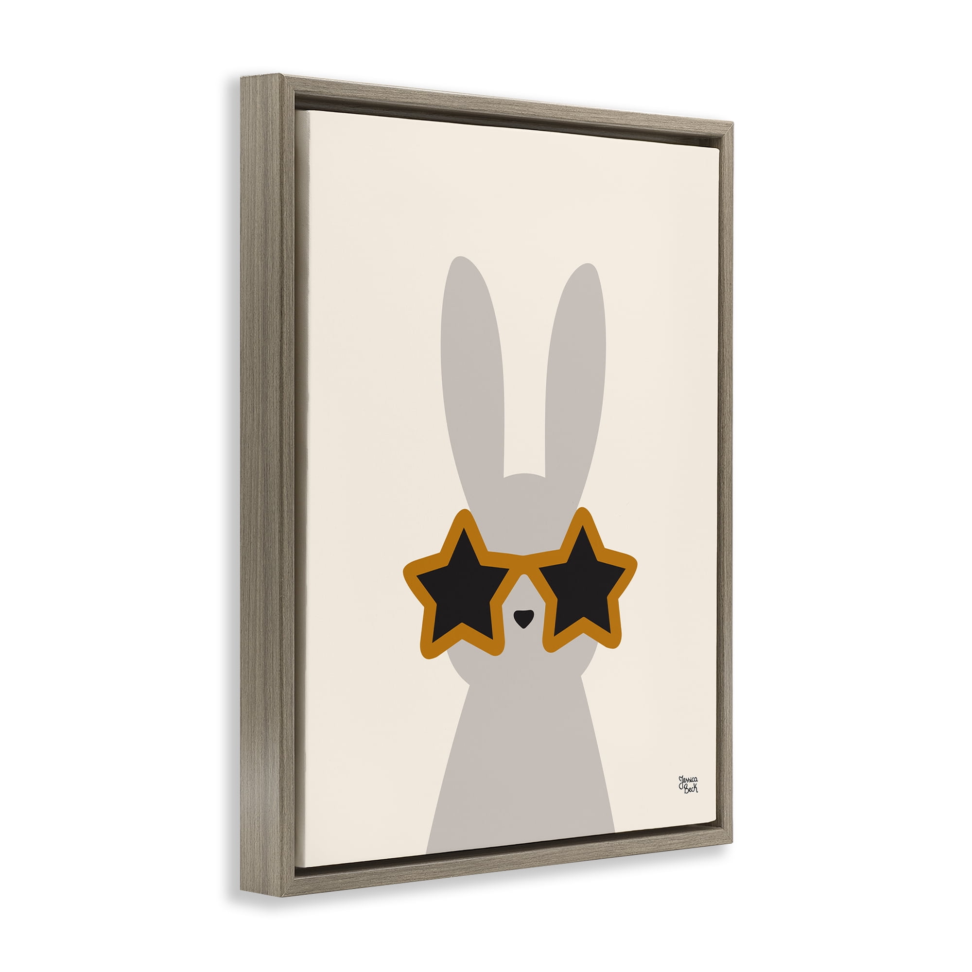 Stupell Industries Bunny & Star Sunglasses Animals Painting Brown Floater Framed Canvas Art Print Wall Art, 25 x 31