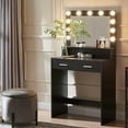thumbnail image 3 of Oufan Makeup Vanity Table, Makeup Table with Large Mirror and 11 LED Lights,Dressing Table with 2 Drawers, 2 Level Storage Dresser & 3 Lighting Modes Adjustable Brightness for Bedroom, Black, 3 of 5
