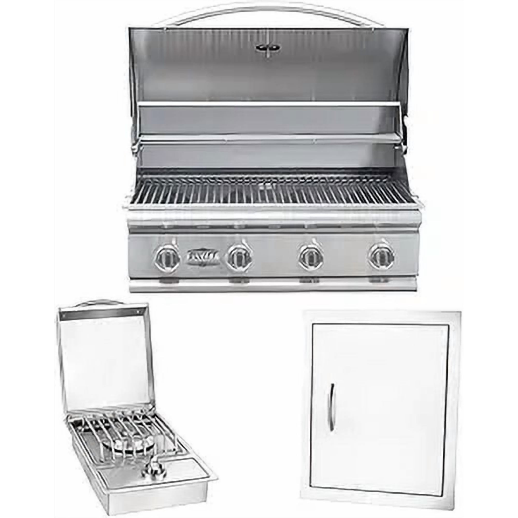 Bullet by Bull Stainless Steel Outdoor Kitchen Grill Set - Built-In Liquid Propane Grill, Perfect for Entertaining -BBQ Kitchen Isl& Bundle - Includes 4 Burner Grill, Single Access Door & Side Burner