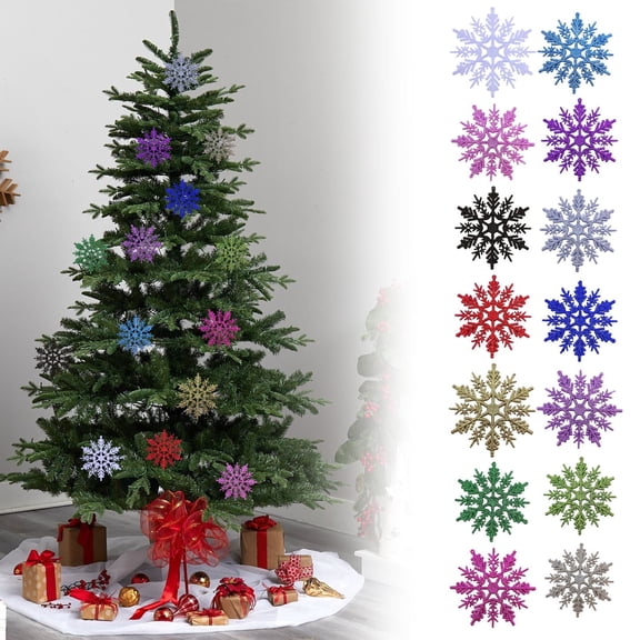 SeekLGT Christmas Tree Decorations Glitter Snowflake Ornaments Plastic Hanging Snowflakes Reusable Christmas Decor for Winter Wonderland Holiday Party Window Decor, 1 pc