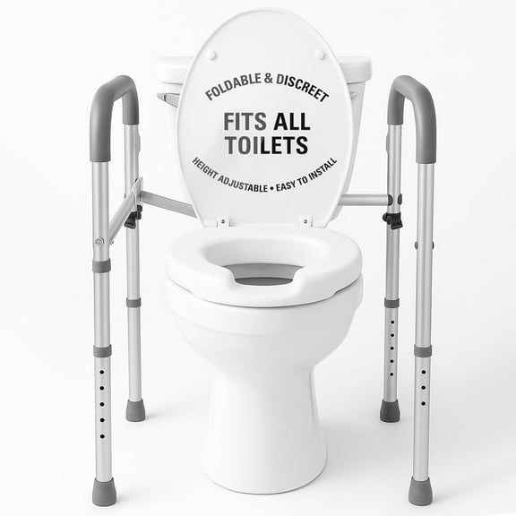 MYZBBD Toilet Safety Rail for Handicapped & Seniors - Folding Bathroom Frame w/Handles for Elderly & Disabled - Standalone Grab Bar w/Arms - Toilet Seat Assistance Support Stand Up Assist Device