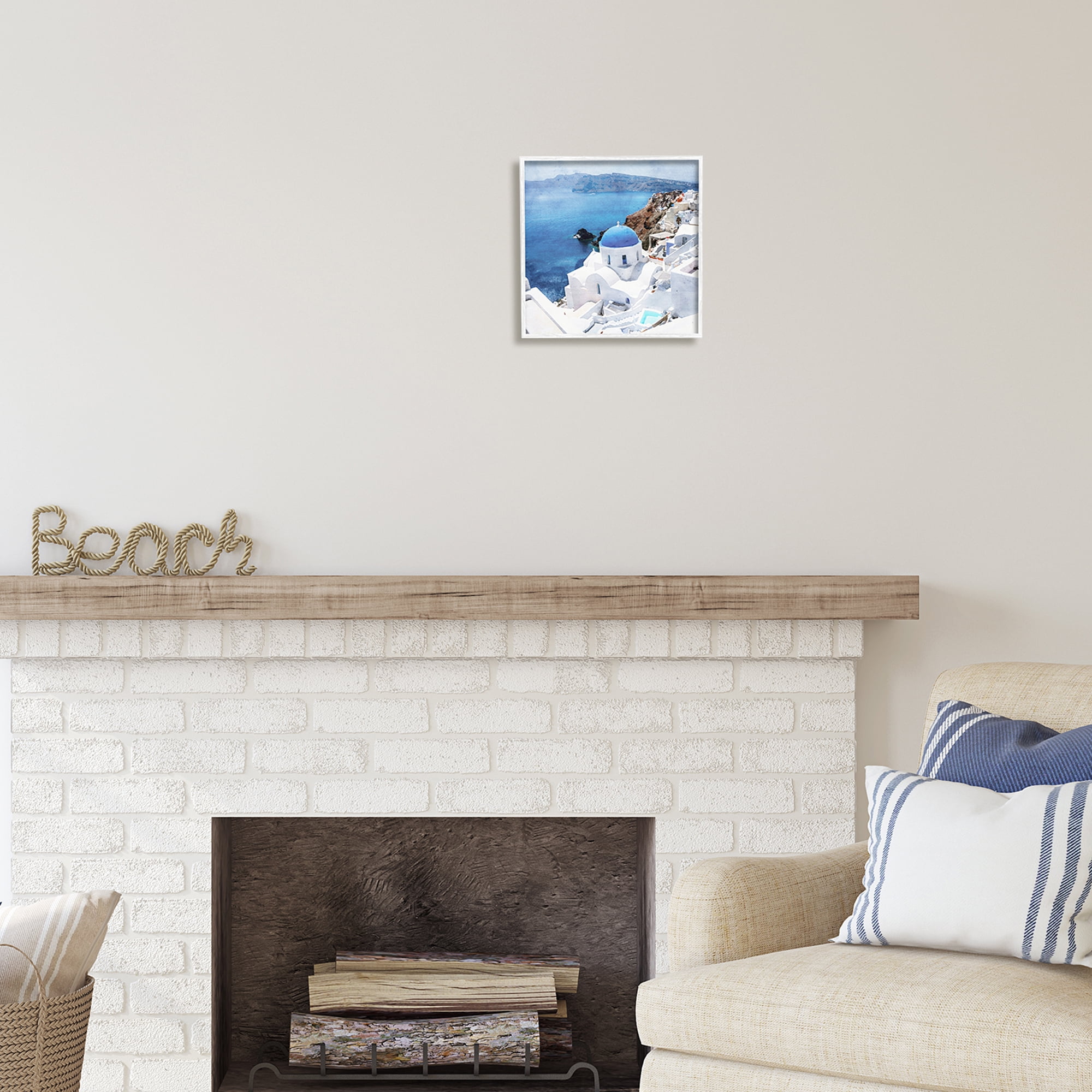 Stupell Industries Santorini Ocean Scenery Transportation Painting White Framed Art Print Wall Art, 12 x 12
