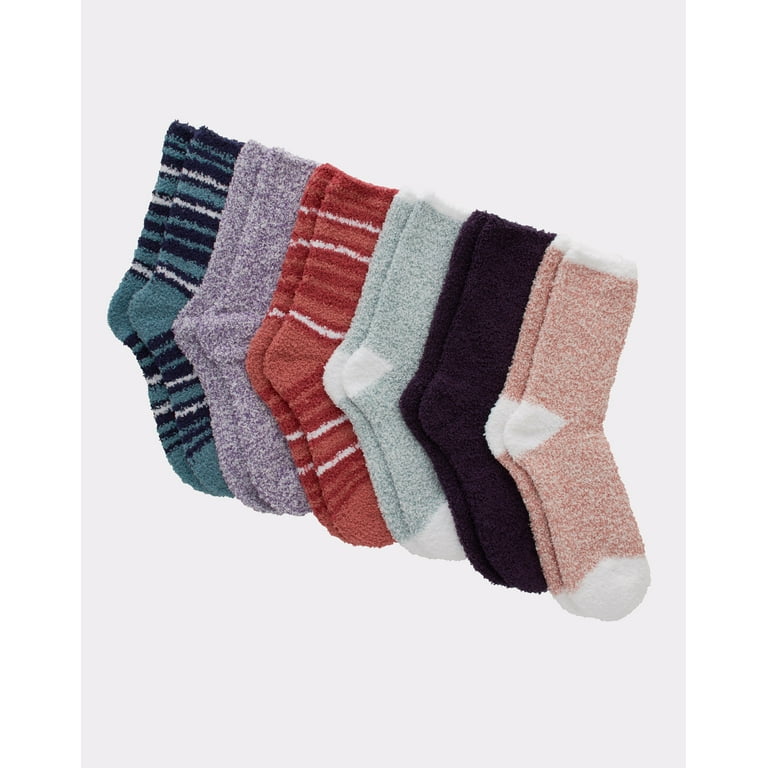 Hanes Women's Cozy Crew Socks, 6-Pairs Or/Pur/Blue Stripes/Solid